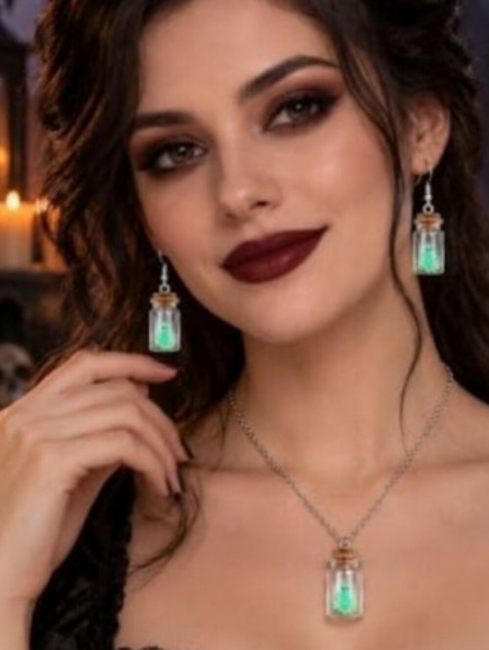 SPOOKY👻 Sterling Silver Glow in the Dark Ghost in a Jar Necklace & Earrings Set